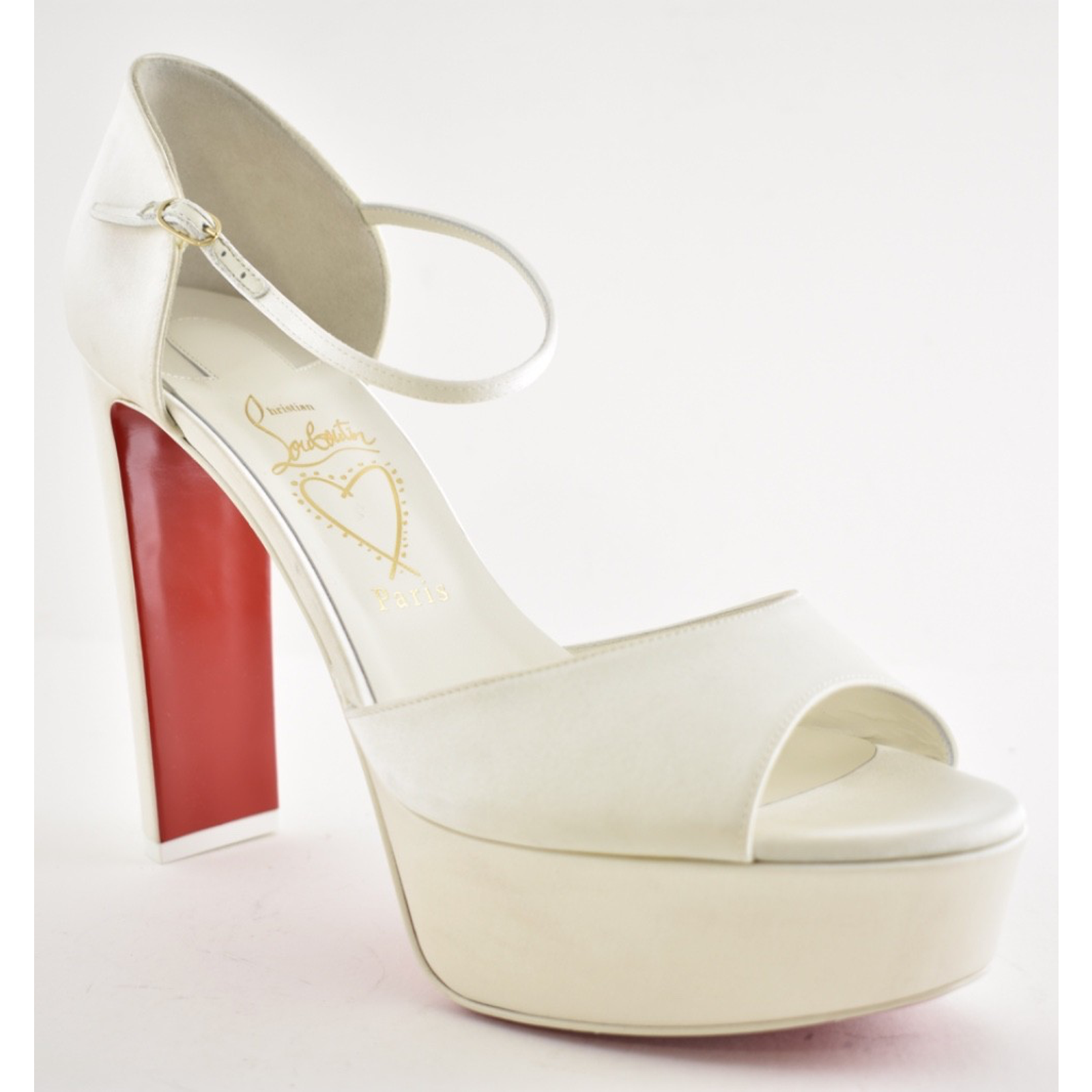 Christian Louboutin Sandaloo 130 Ivory Crepe Satin Platform Block Heel Sandal 42 — image 6 of 8